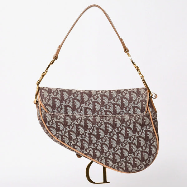 Christian Dior Saddleback Oblique One Shoulder Bag Trotter Brown Good Condition Used 4a002517