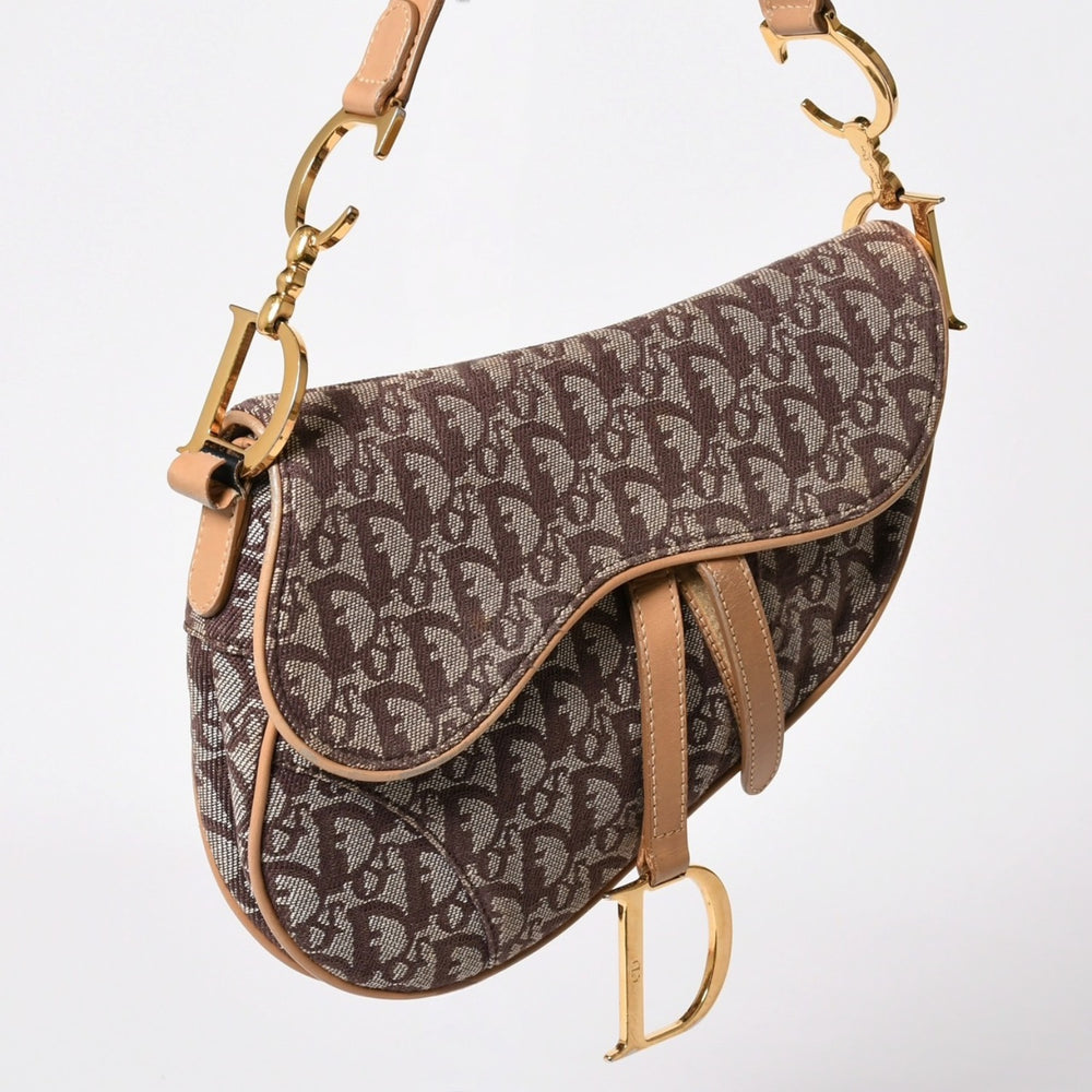 Christian Dior Saddleback Oblique One Shoulder Bag Trotter Brown Good Condition Used 4a002517