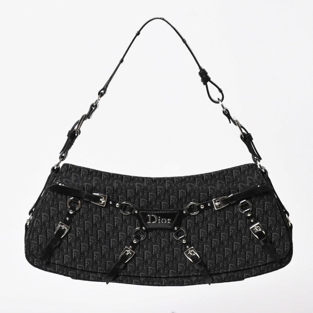Very Good Condition Christian Dior Bondage One Shoulder Bag 10-MA-0014 Trotter Pattern Galliano Period Used 4a003661