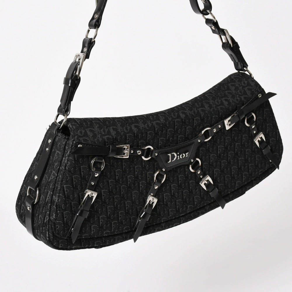 Very Good Condition Christian Dior Bondage One Shoulder Bag 10-MA-0014 Trotter Pattern Galliano Period Used 4a003661