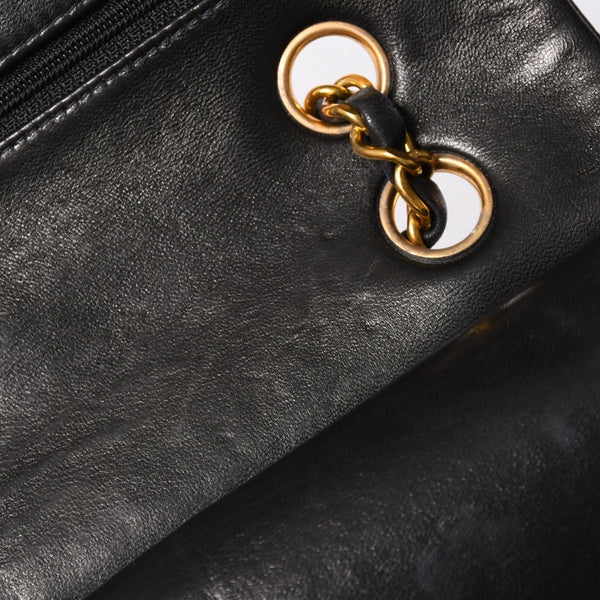 極美品 CHANEL シャネル マトラッセ25 Wフラップ Wチェーンショルダーバッグ 3番台 ココマーク ラムスキン ブラック ゴールド金具 中古 4a002445