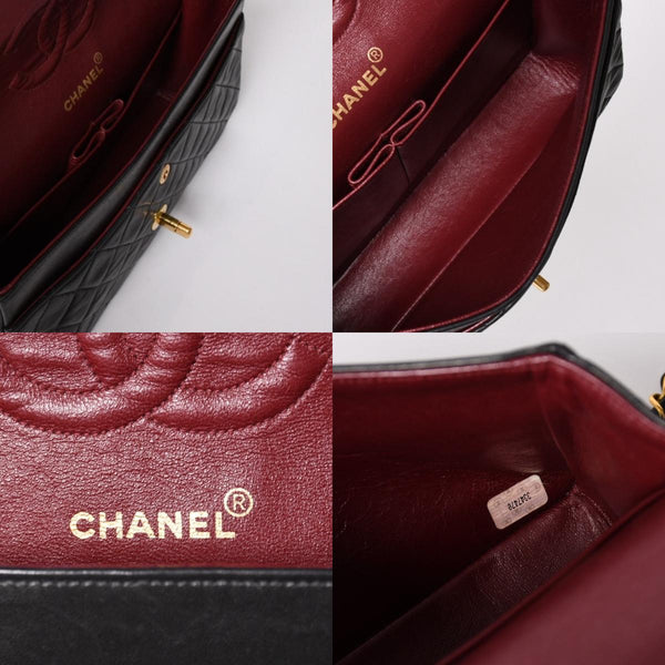 極美品 CHANEL シャネル マトラッセ25 Wフラップ Wチェーンショルダーバッグ 3番台 ココマーク ラムスキン ブラック ゴールド金具 中古 4a002445