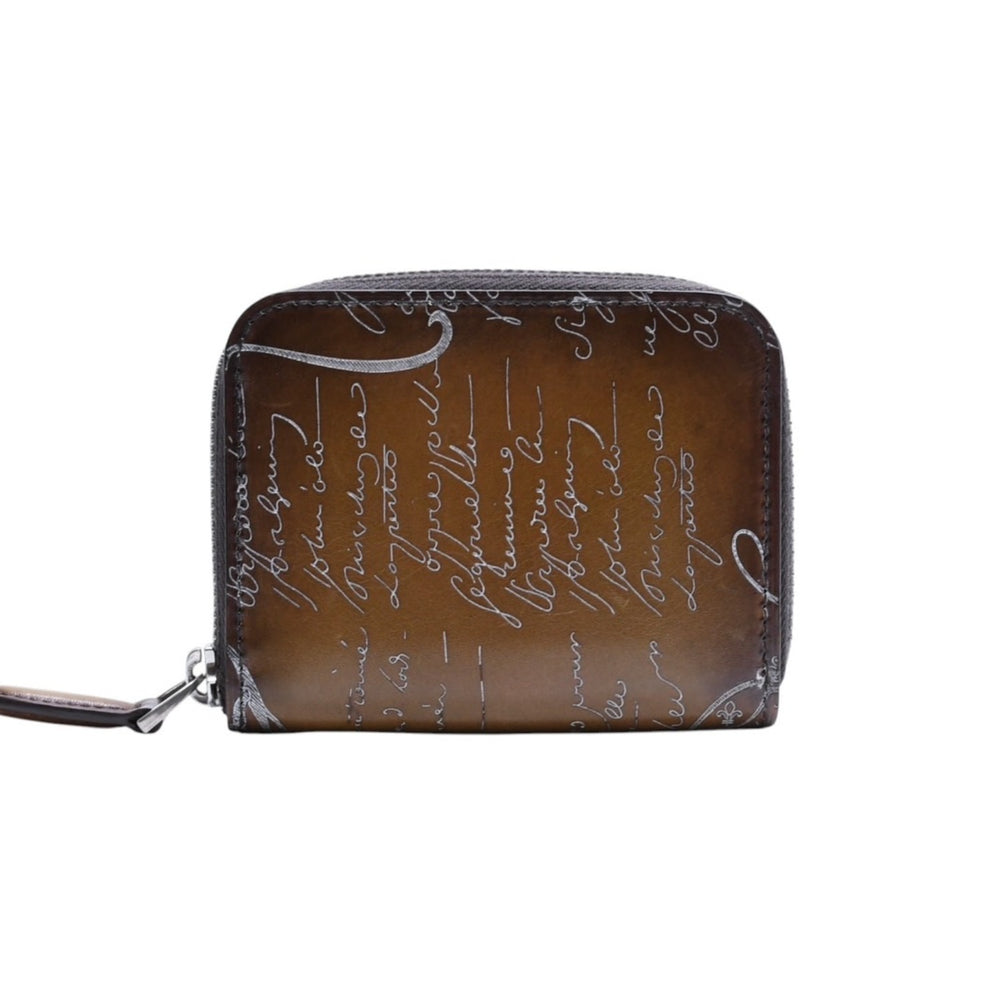 Very Good Condition Berluti Berluti Calligraphy Leather Coin Case Brown Khaki Silver Hardware F1213 Used 4a002540