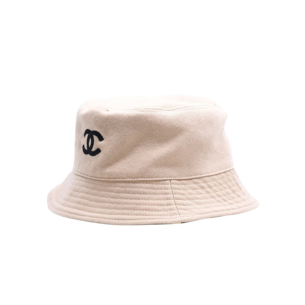 CHANEL シャネル リバーシブル バケットハット 帽子 M23A刻印 ココマーク ベージュ 刺繍 総柄 美品 中古 4a002556