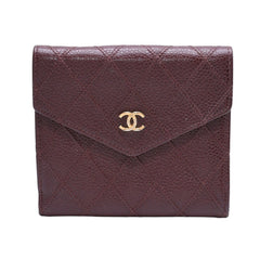 CHANEL Compact Wallet Bifold Wallet No. 5 Coco Mark Caviar Skin Quilted Brown Good Condition Used 4a002771
