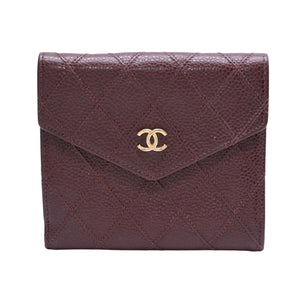 CHANEL Compact Wallet Bifold Wallet No. 5 Coco Mark Caviar Skin Quilted Brown Good Condition Used 4a002771