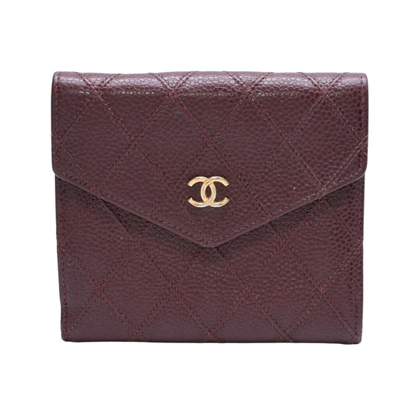 CHANEL Compact Wallet Bifold Wallet No. 5 Coco Mark Caviar Skin Quilted Brown Good Condition Used 4a002771