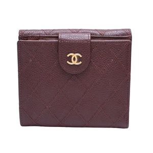 CHANEL Compact Wallet Bifold Wallet No. 5 Coco Mark Caviar Skin Quilted Brown Good Condition Used 4a002771