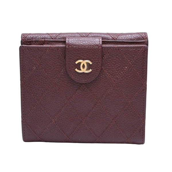 CHANEL Compact Wallet Bifold Wallet No. 5 Coco Mark Caviar Skin Quilted Brown Good Condition Used 4a002771
