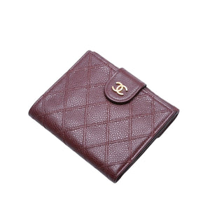 CHANEL Compact Wallet Bifold Wallet No. 5 Coco Mark Caviar Skin Quilted Brown Good Condition Used 4a002771