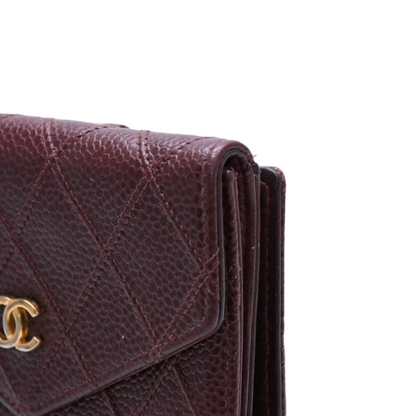 CHANEL Compact Wallet Bifold Wallet No. 5 Coco Mark Caviar Skin Quilted Brown Good Condition Used 4a002771