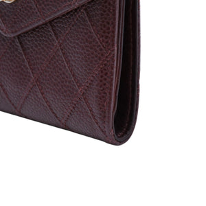 CHANEL Compact Wallet Bifold Wallet No. 5 Coco Mark Caviar Skin Quilted Brown Good Condition Used 4a002771