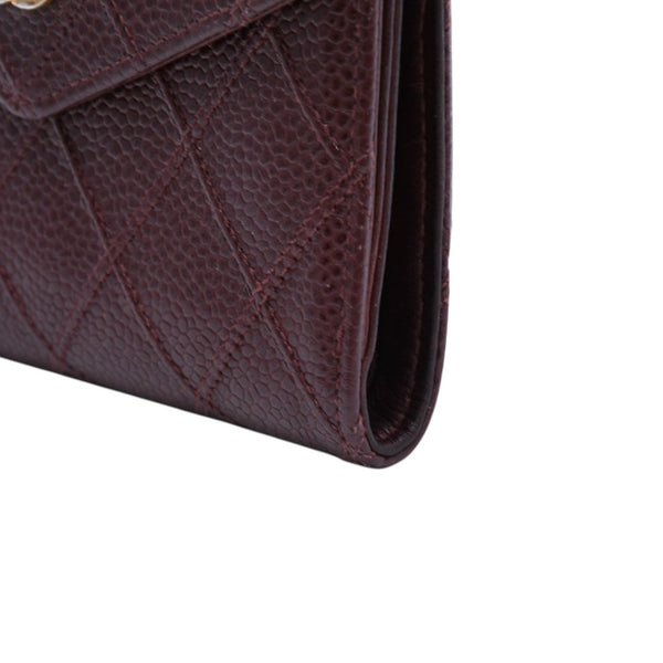 CHANEL Compact Wallet Bifold Wallet No. 5 Coco Mark Caviar Skin Quilted Brown Good Condition Used 4a002771