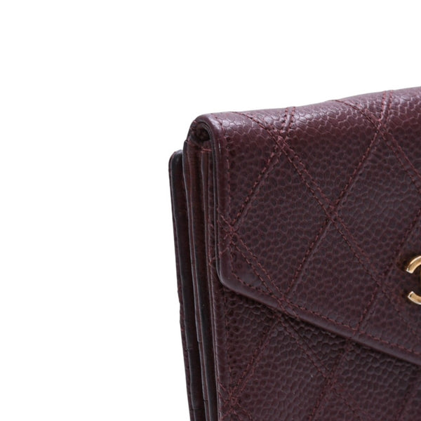 CHANEL Compact Wallet Bifold Wallet No. 5 Coco Mark Caviar Skin Quilted Brown Good Condition Used 4a002771