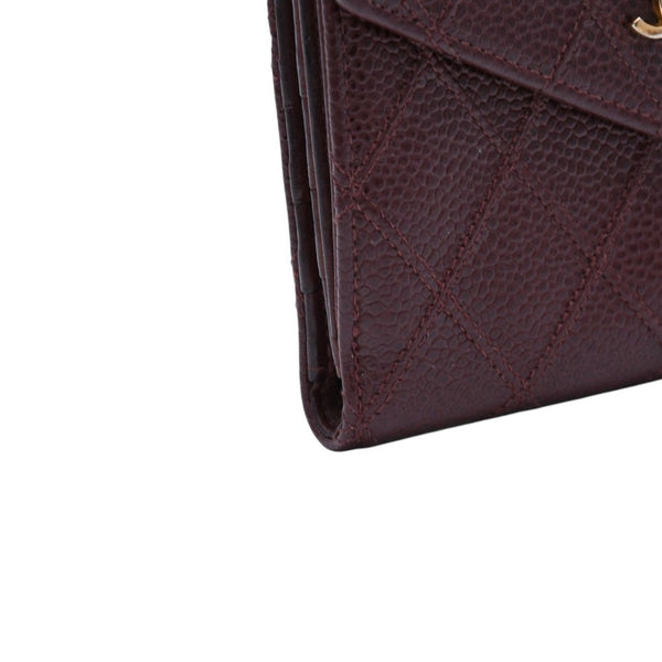 CHANEL Compact Wallet Bifold Wallet No. 5 Coco Mark Caviar Skin Quilted Brown Good Condition Used 4a002771