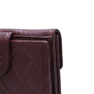CHANEL Compact Wallet Bifold Wallet No. 5 Coco Mark Caviar Skin Quilted Brown Good Condition Used 4a002771