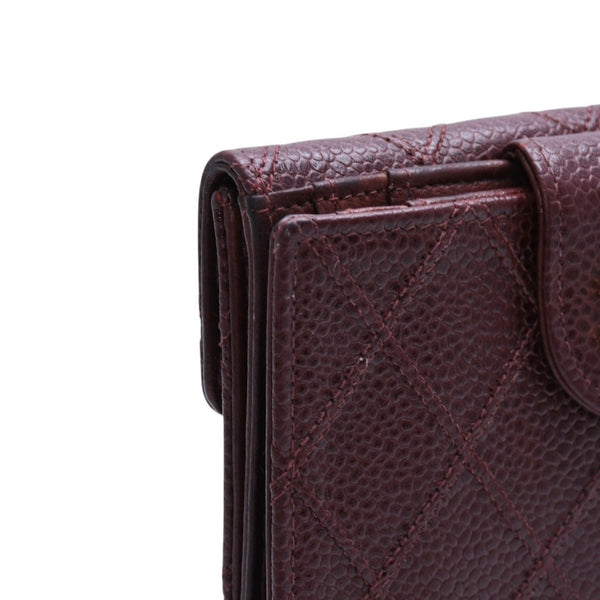 CHANEL Compact Wallet Bifold Wallet No. 5 Coco Mark Caviar Skin Quilted Brown Good Condition Used 4a002771