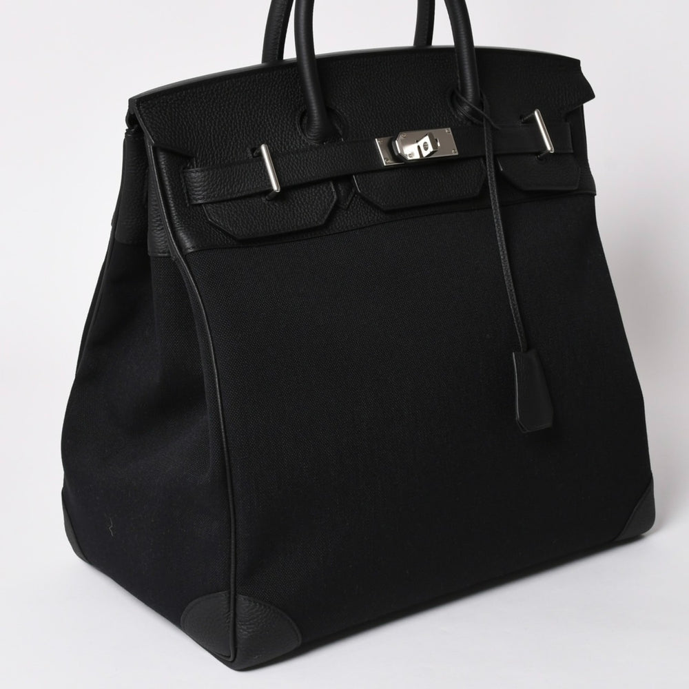 新品未使用 HERMES エルメス Haut a Courroies オータクロア40 ハンドバッグ トワルミリタリー ブラック シルバー金具 B刻印 中古 4a002790