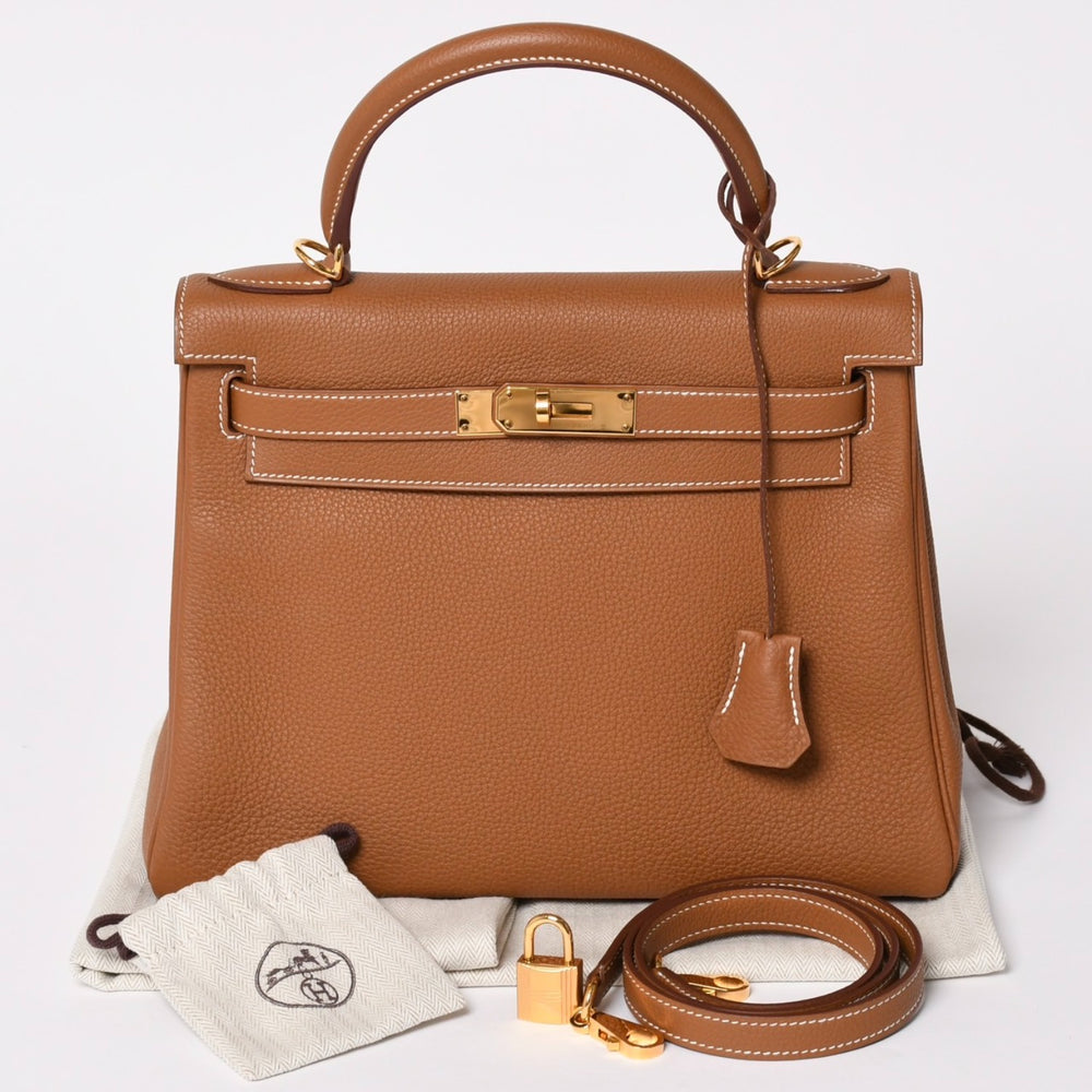 Like new HERMES Kelly 28 inner stitching gold C engraved Togo silver hardware handbag used 4a002760