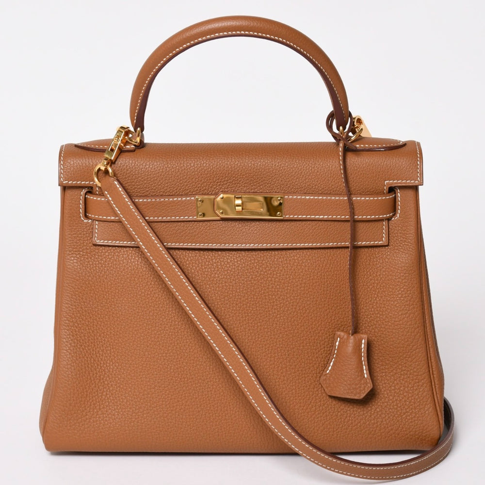 Like new HERMES Kelly 28 inner stitching gold C engraved Togo silver hardware handbag used 4a002760