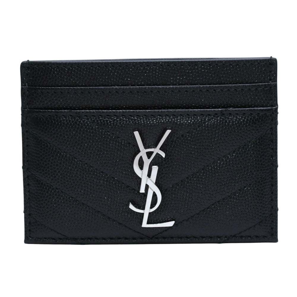 極美品 SAINT LAURENT サンローラン Vステッチ YSLロゴ 2ME423291 レザー カードケース ブラック 中古 4a002549