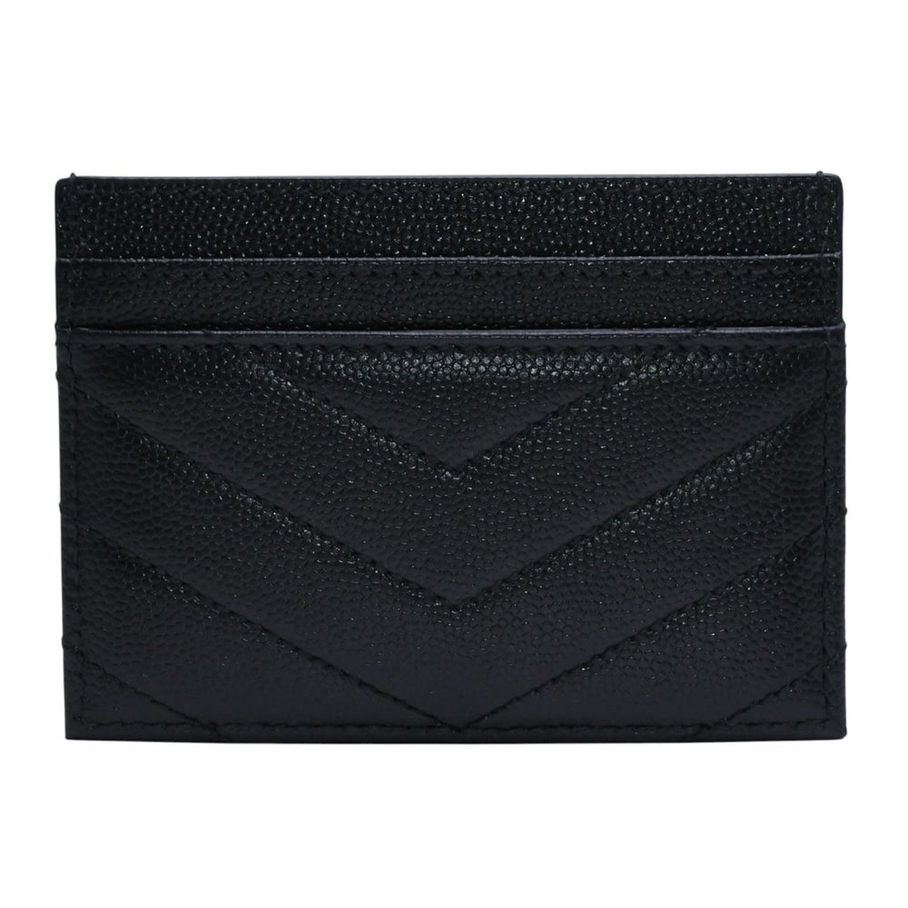 極美品 SAINT LAURENT サンローラン Vステッチ YSLロゴ 2ME423291 レザー カードケース ブラック 中古 4a002549