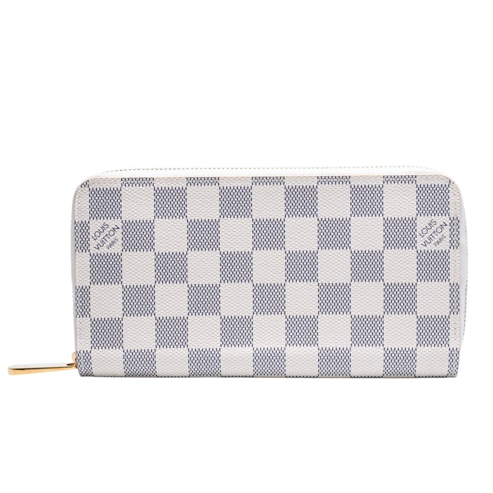 Very good condition LOUIS VUITTON Damier Azur Zippy Wallet N41660 Ivory Black Round Zip Wallet RFID Used 4a002553