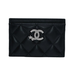 極美品 CHANEL シャネル カードケース AP3730 ランダム番台 ココマーク ラインストーン ラムスキン ブラック 中古 4a002544