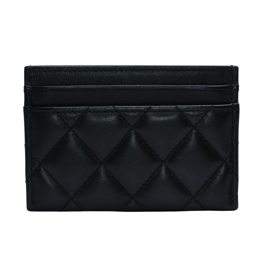 極美品 CHANEL シャネル カードケース AP3730 ランダム番台 ココマーク ラインストーン ラムスキン ブラック 中古 4a002544