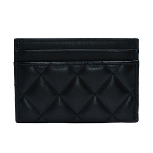 極美品 CHANEL シャネル カードケース AP3730 ランダム番台 ココマーク ラインストーン ラムスキン ブラック 中古 4a002544