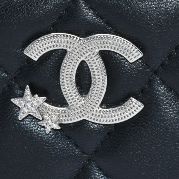 極美品 CHANEL シャネル カードケース AP3730 ランダム番台 ココマーク ラインストーン ラムスキン ブラック 中古 4a002544