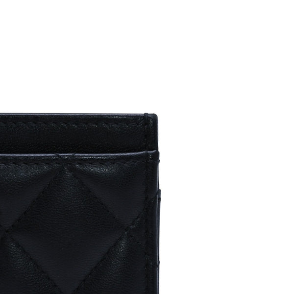 極美品 CHANEL シャネル カードケース AP3730 ランダム番台 ココマーク ラインストーン ラムスキン ブラック 中古 4a002544