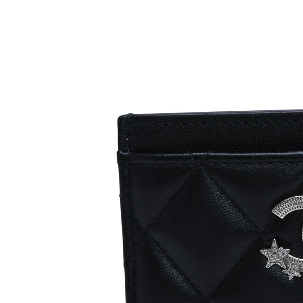 極美品 CHANEL シャネル カードケース AP3730 ランダム番台 ココマーク ラインストーン ラムスキン ブラック 中古 4a002544