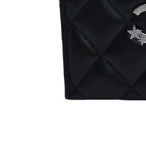 極美品 CHANEL シャネル カードケース AP3730 ランダム番台 ココマーク ラインストーン ラムスキン ブラック 中古 4a002544