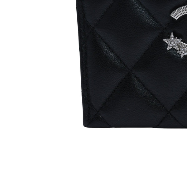 極美品 CHANEL シャネル カードケース AP3730 ランダム番台 ココマーク ラインストーン ラムスキン ブラック 中古 4a002544