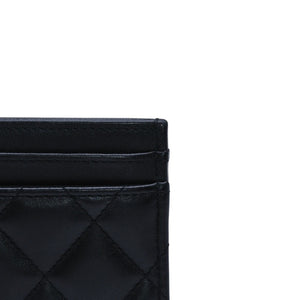 極美品 CHANEL シャネル カードケース AP3730 ランダム番台 ココマーク ラインストーン ラムスキン ブラック 中古 4a002544