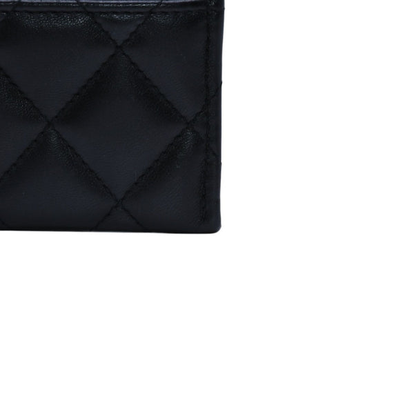 極美品 CHANEL シャネル カードケース AP3730 ランダム番台 ココマーク ラインストーン ラムスキン ブラック 中古 4a002544