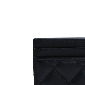 極美品 CHANEL シャネル カードケース AP3730 ランダム番台 ココマーク ラインストーン ラムスキン ブラック 中古 4a002544