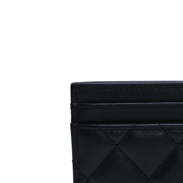 極美品 CHANEL シャネル カードケース AP3730 ランダム番台 ココマーク ラインストーン ラムスキン ブラック 中古 4a002544
