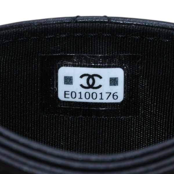 極美品 CHANEL シャネル カードケース AP3730 ランダム番台 ココマーク ラインストーン ラムスキン ブラック 中古 4a002544