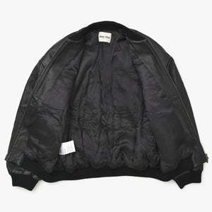 極美品 MIU MIU ミュウミュウ ロゴパッチ ボンバージャケット レザージャケット ブルゾン ブラック サイズ42 中古 4a002564