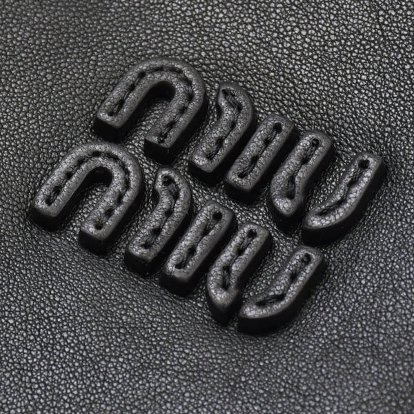 極美品 MIU MIU ミュウミュウ ロゴパッチ ボンバージャケット レザージャケット ブルゾン ブラック サイズ42 中古 4a002564