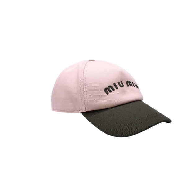 Very good condition MIUMIU Adjuster Cap 5HC179 Size S Pink Beige Olive Cotton Logo Embroidery Used 4a002570