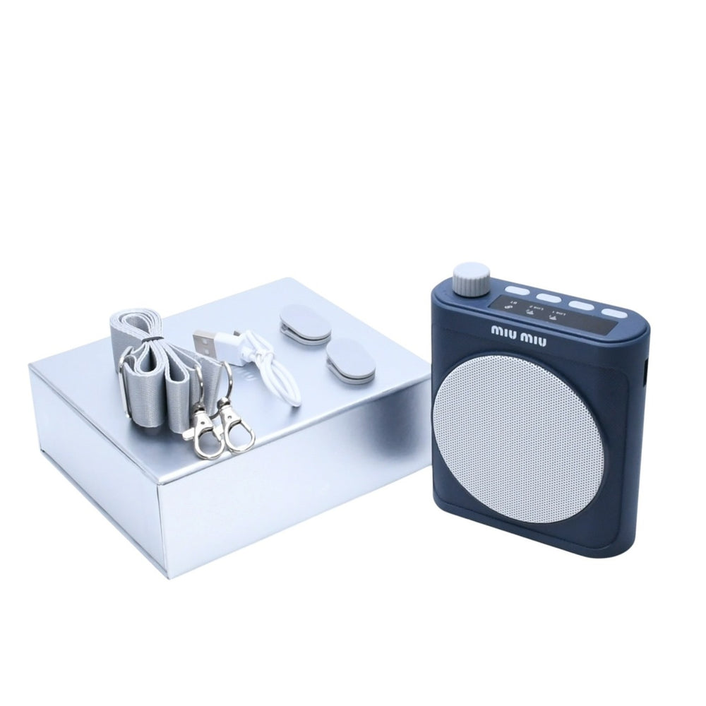 極美品 MIU MIU ノベルティワイヤレススピーカー ネイビー グレー Bluetooth ブルートゥース コンパクトスピーカー 中古 4a002442