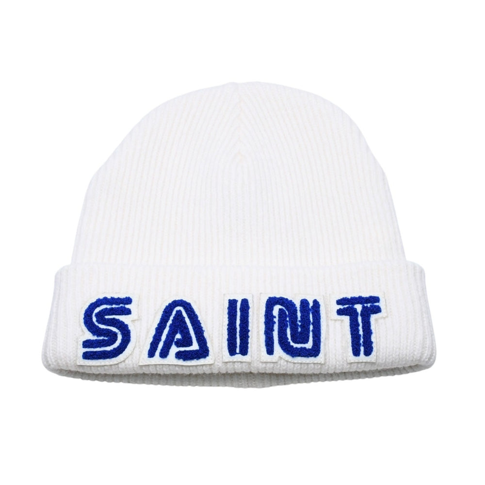 極美品 SAINT Mxxxxxx SEGA セントマイケル セガ SG KNIT CAP SAINT SEGA ビーニー ニット帽 ワッペン ホワイト ブルー SM-HR1-0000-C67 中古 4a002584