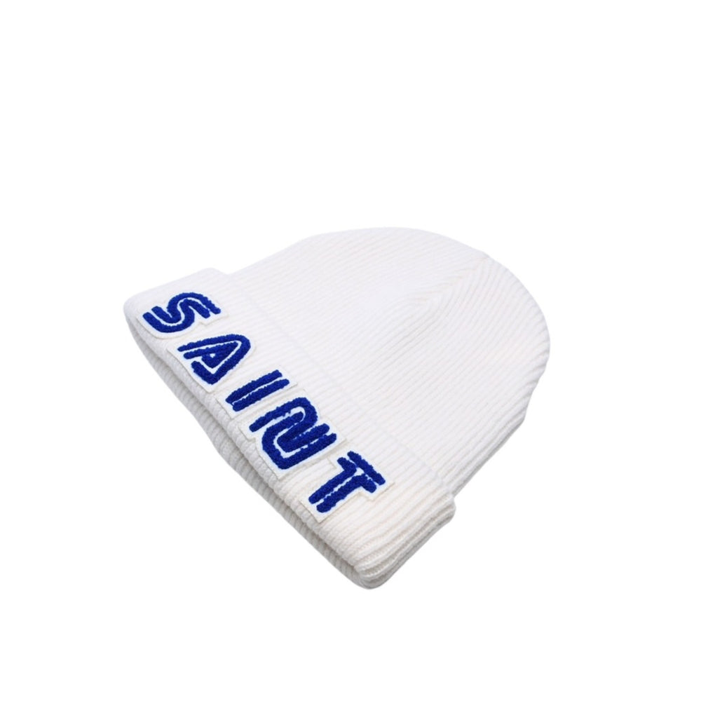 極美品 SAINT Mxxxxxx SEGA セントマイケル セガ SG KNIT CAP SAINT SEGA ビーニー ニット帽 ワッペン ホワイト ブルー SM-HR1-0000-C67 中古 4a002584