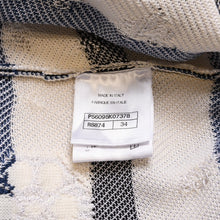 画像をギャラリービューアに読み込む, 極美品 CHANEL シャネル ボーダー柄ニットワンピース カメリア刺繍 パールボタン ボーダー ホワイト ネイビー ココマーク P56095K07378 中古 4a002567