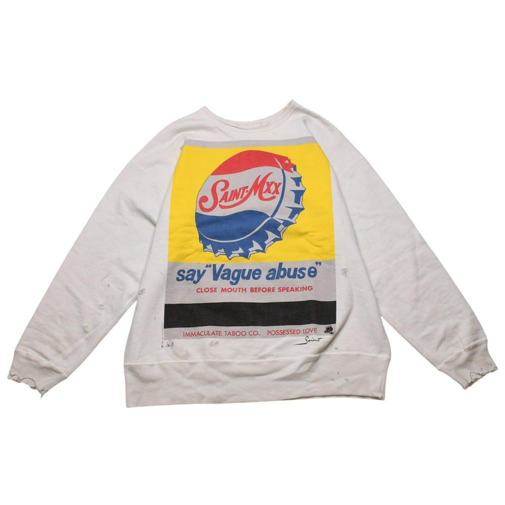 Very Good Condition SAINT MICHAEL Saint Michael CRW NECK SWT VAGUE ABUSE White Yellow Sweatshirt 25AW SM-HR1-0000-046 Used 4a002586