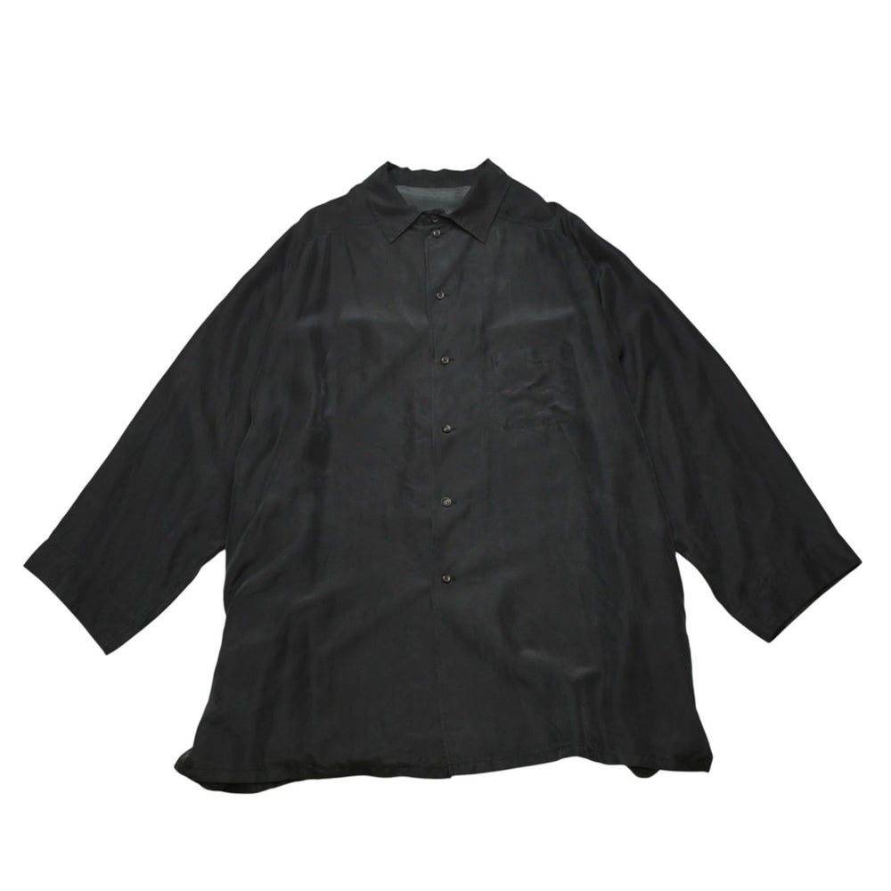 Yohji Yamamoto POUR HOMME 2018SS Yusuke Saito Silk Blouse Shirt Taisho Modern Girl Black Secret Print Big Silhouette HW-B95-424 Good Condition Used 4a002537
