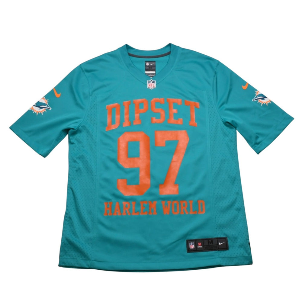 Very Good Condition DIPSET HARLEM WORLD NFL NIKE Football Jersey JIM JONES Rubber Print Aqua Blue Used 4a002484
